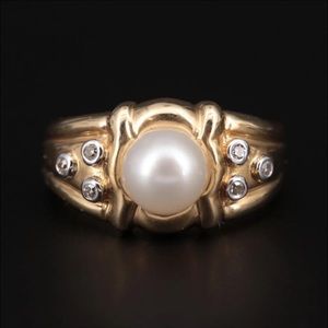 14k Yellow Gold, Genuine Pearl & Diamond Ring (7)
